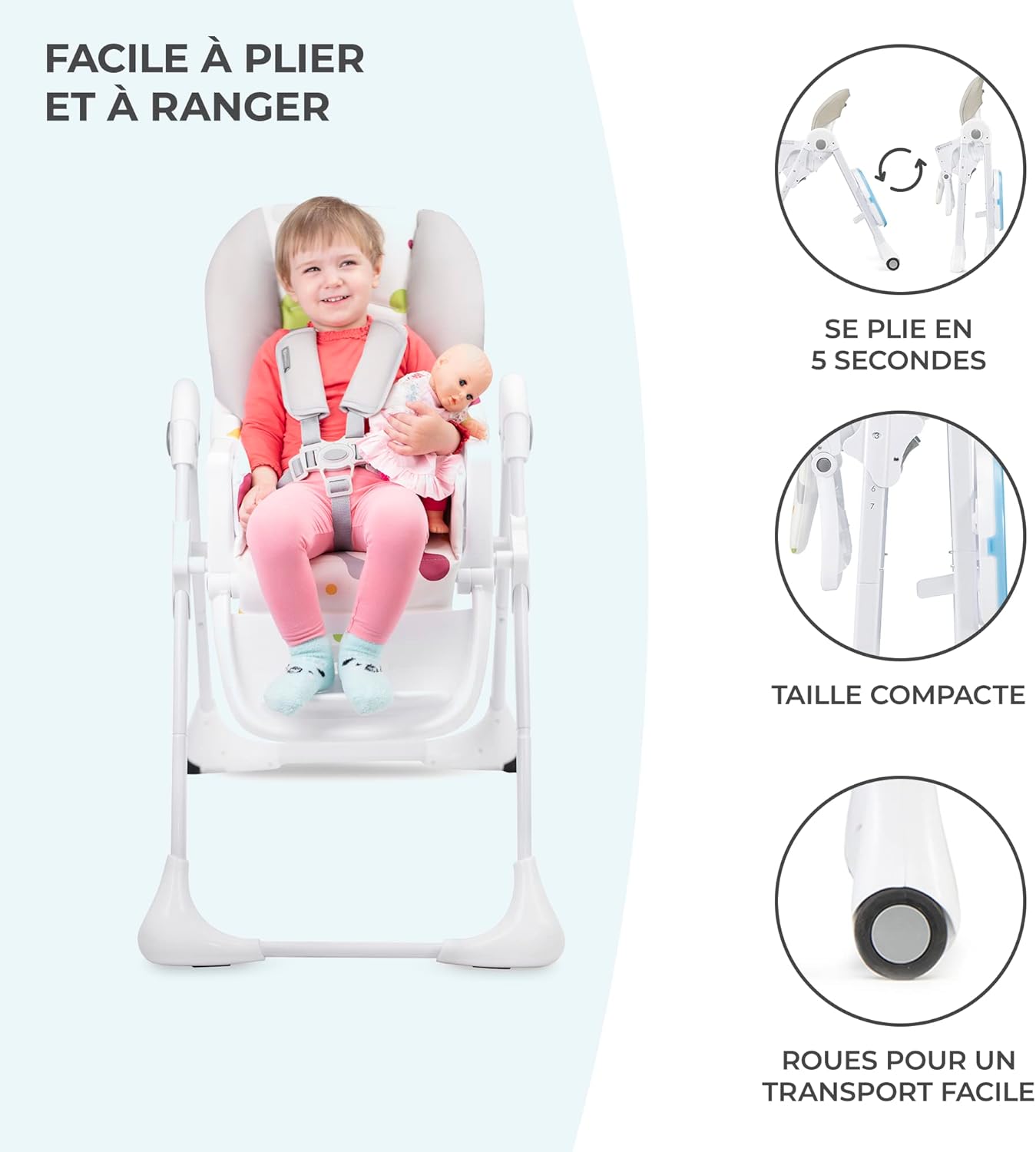 Kinderkraft YUMMY Chaise Haute Bébé Réglable avec Plateau et Repose-Pieds – Gris, jusqu’à 15 kg
