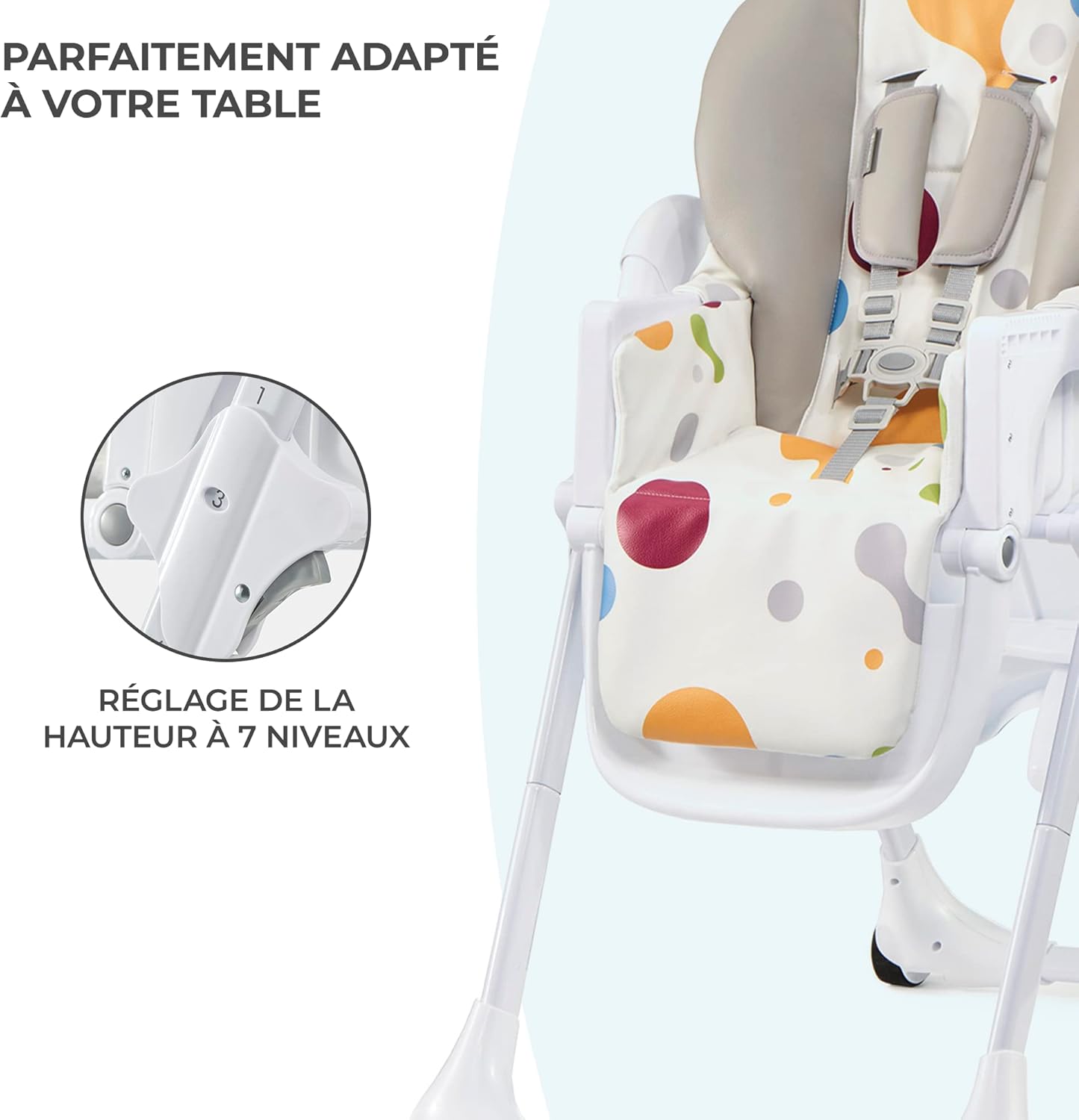 Kinderkraft YUMMY Chaise Haute Bébé Réglable avec Plateau et Repose-Pieds – Gris, jusqu’à 15 kg