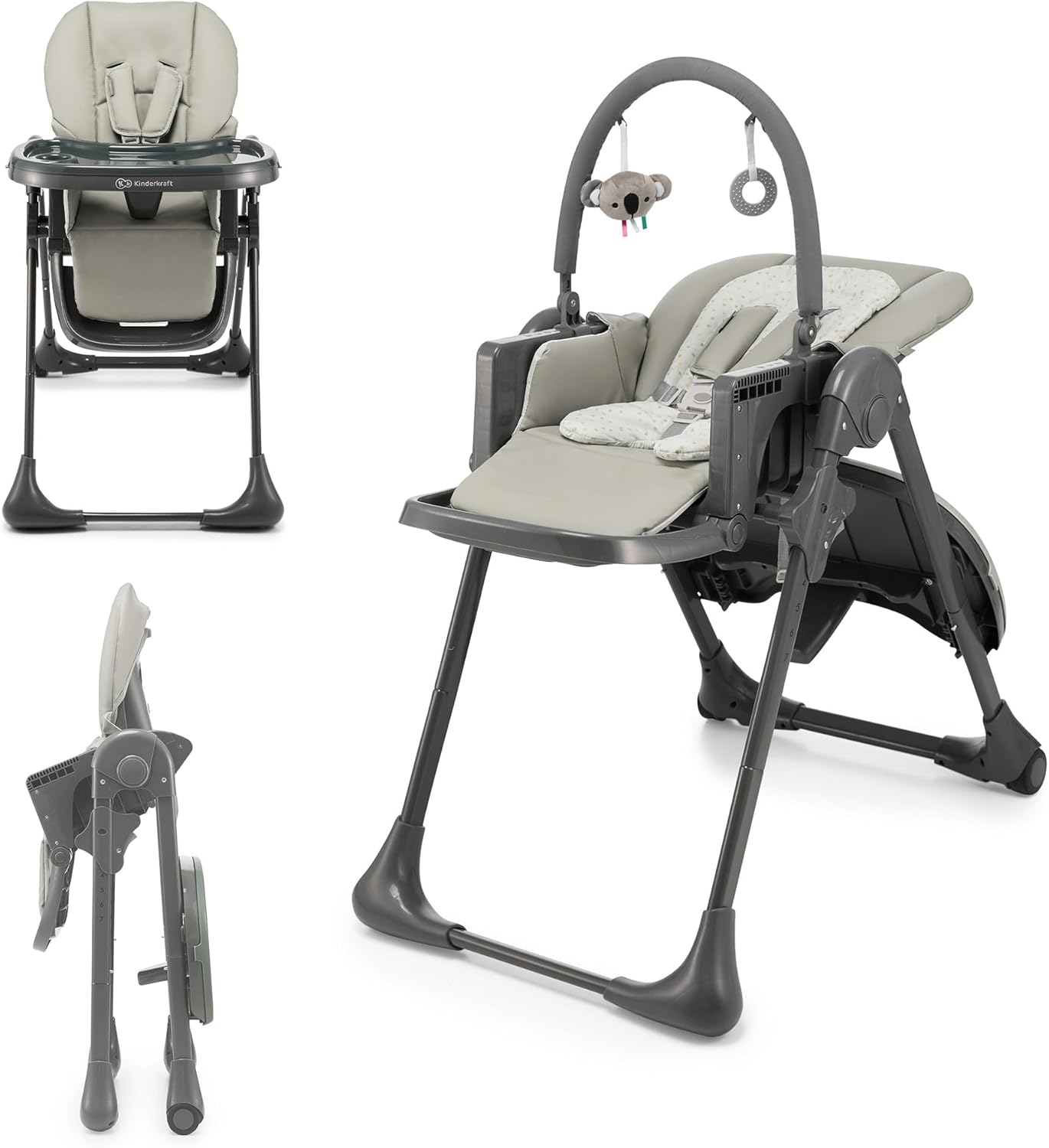 Kinderkraft TUMMIE Chaise Haute Bébé 2 en 1 Inclinable avec Jouets – Beige