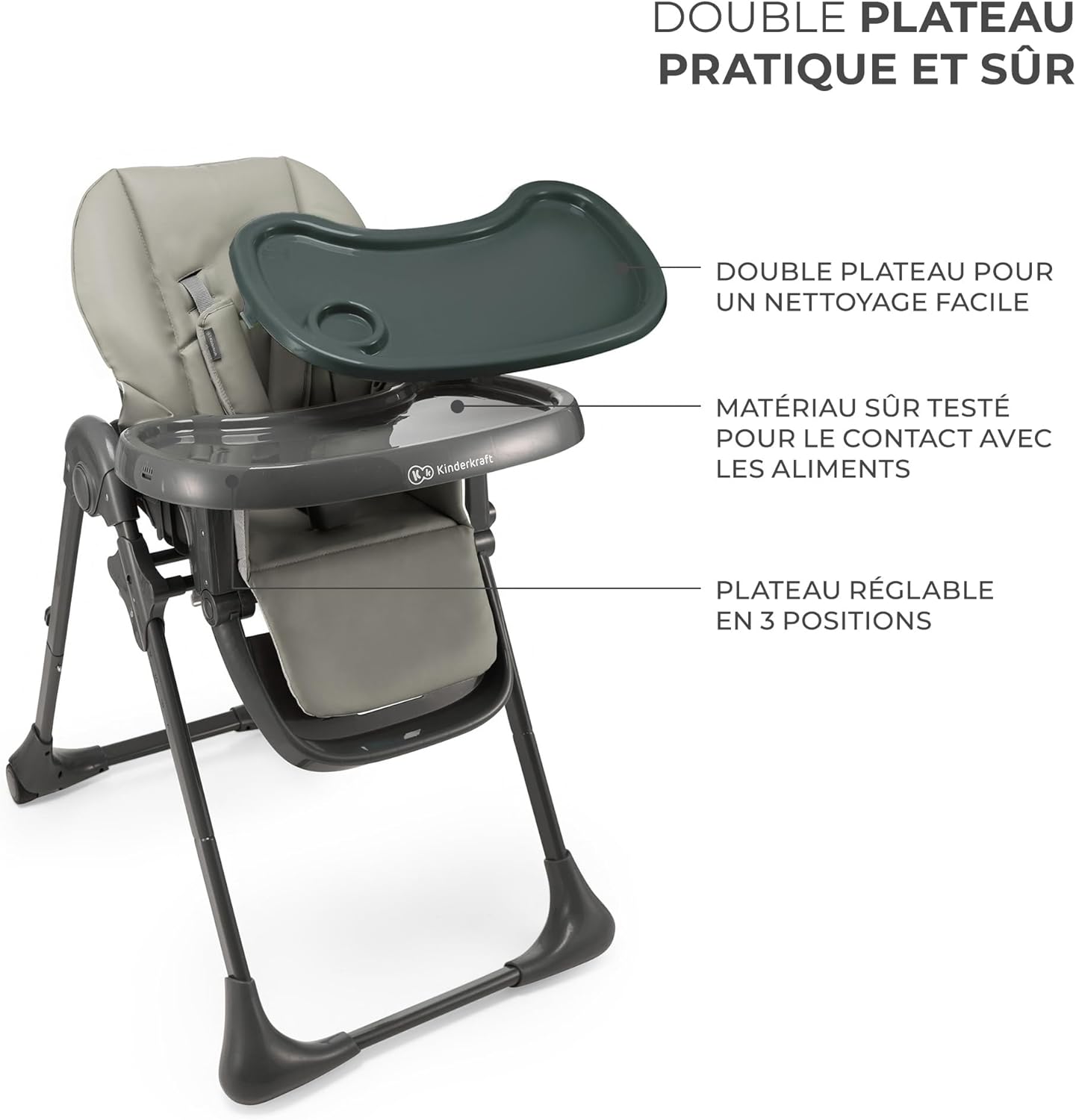 Kinderkraft TUMMIE Chaise Haute Bébé 2 en 1 Inclinable avec Jouets – Beige