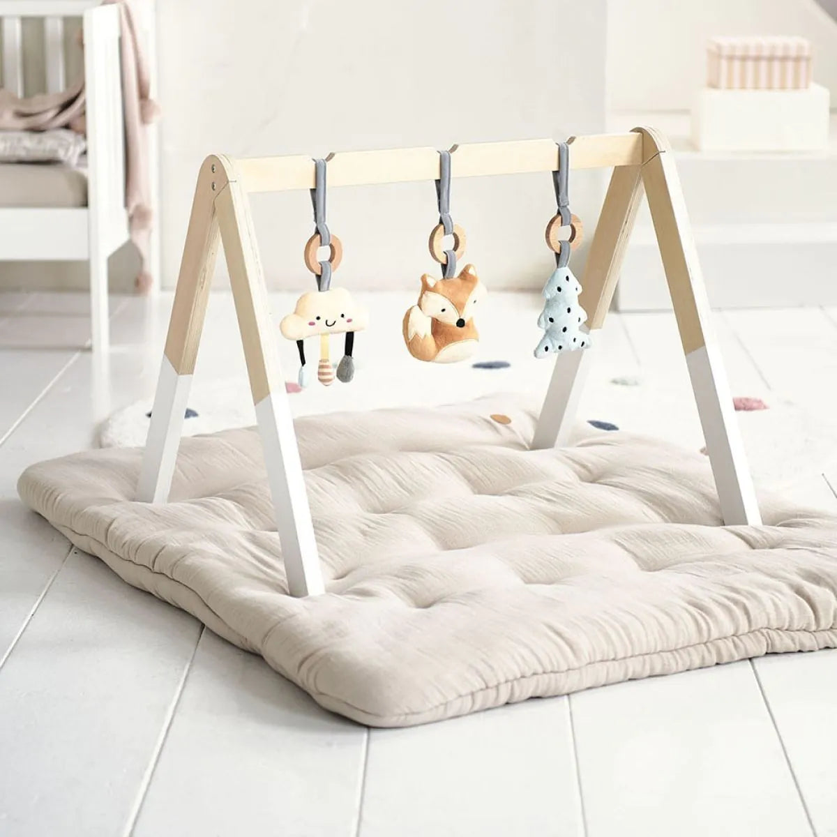 Portique pour Bébé en Bois avec 3 Accessoires Inclus