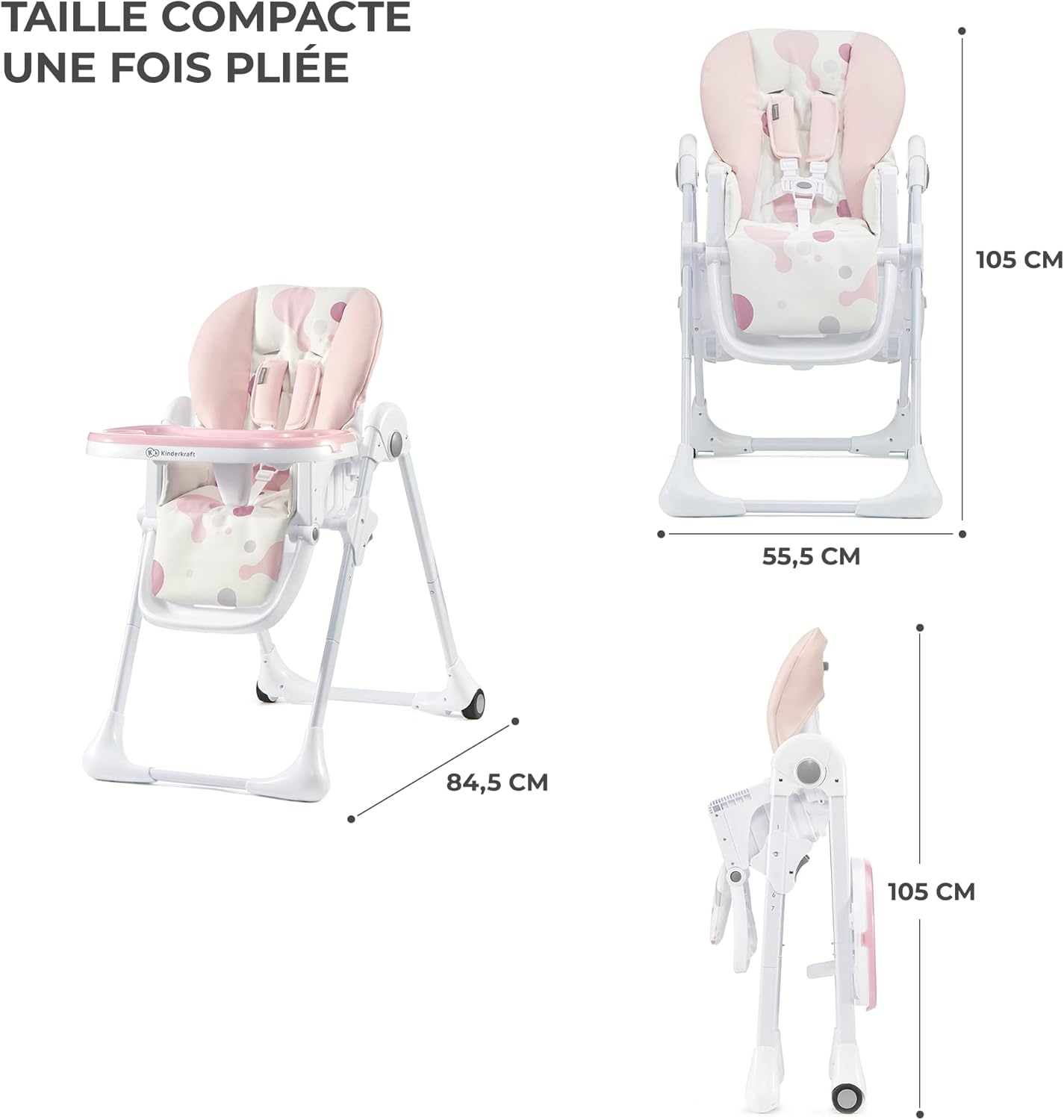 Kinderkraft YUMMY Chaise Haute Bébé Réglable avec Plateau et Repose-Pieds – Gris, jusqu’à 15 kg