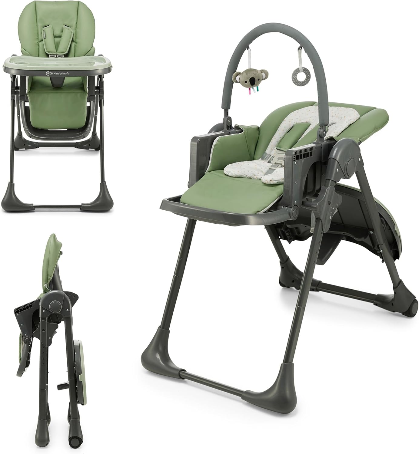 Kinderkraft TUMMIE Chaise Haute Bébé 2 en 1 Inclinable avec Jouets – Beige