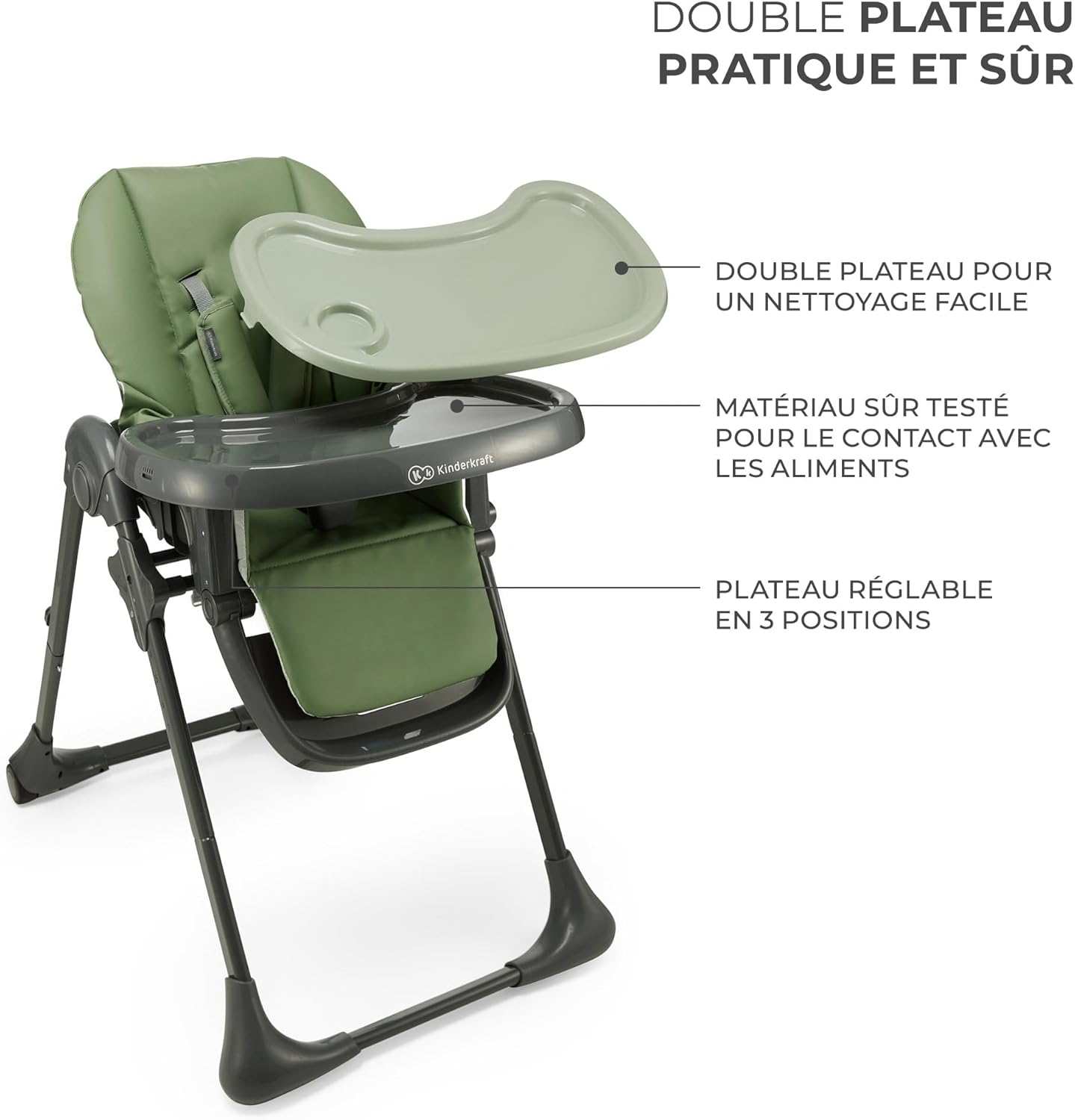 Kinderkraft TUMMIE Chaise Haute Bébé 2 en 1 Inclinable avec Jouets – Beige