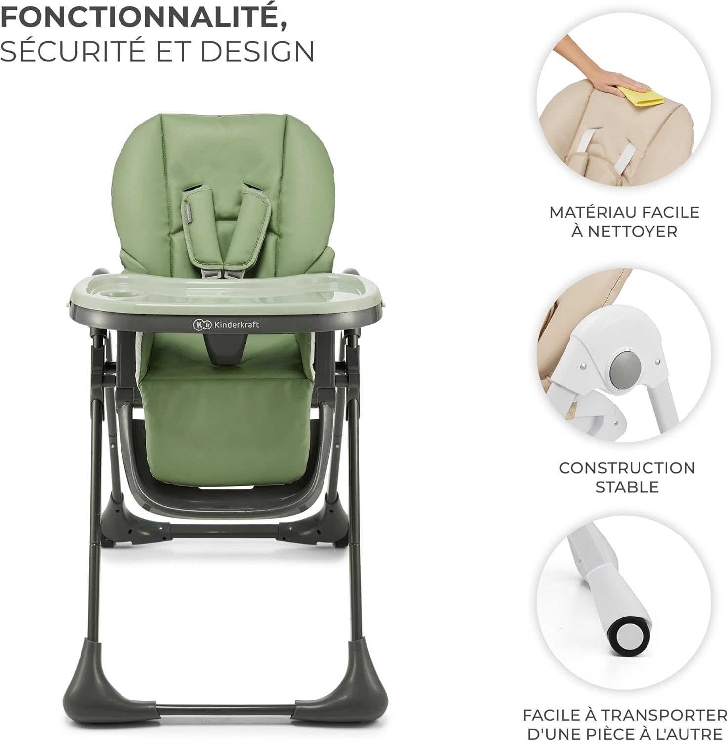 Kinderkraft TUMMIE Chaise Haute Bébé 2 en 1 Inclinable avec Jouets – Beige