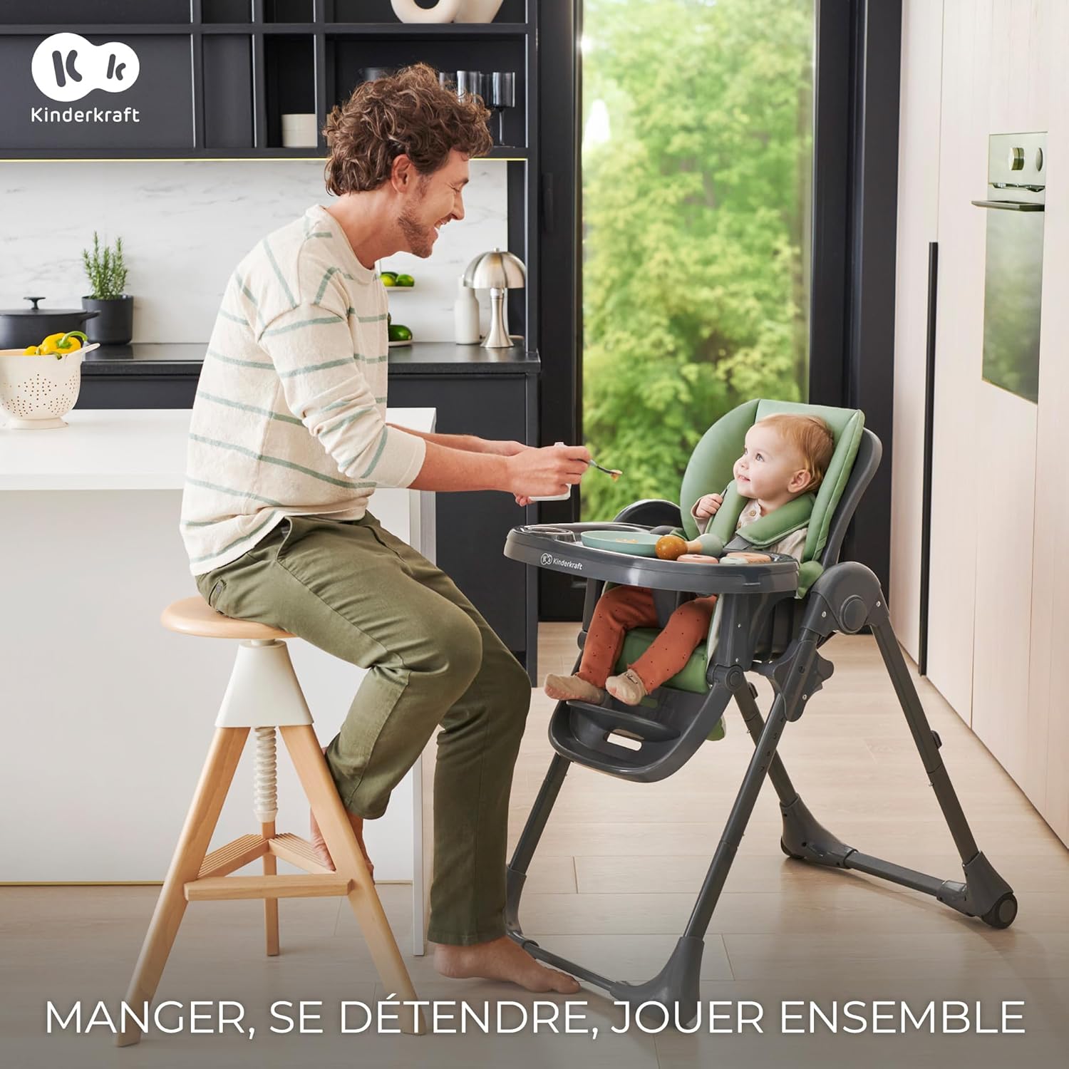 Kinderkraft TUMMIE Chaise Haute Bébé 2 en 1 Inclinable avec Jouets – Beige
