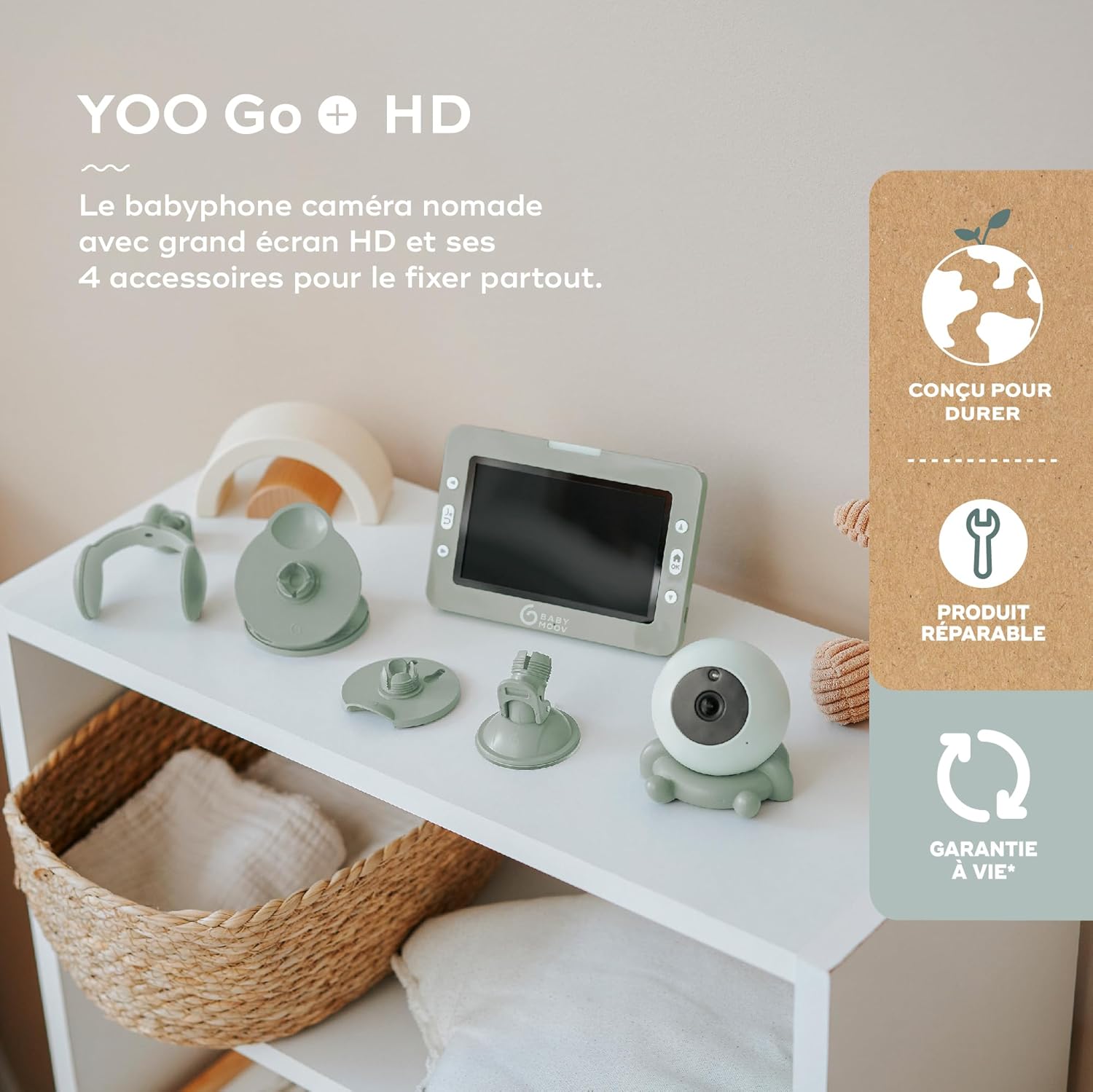 Babymoov Yoo Go+ Babyphone Vidéo 5" HD, Autonomie 8h & Berceuses – Caméra avec Supports