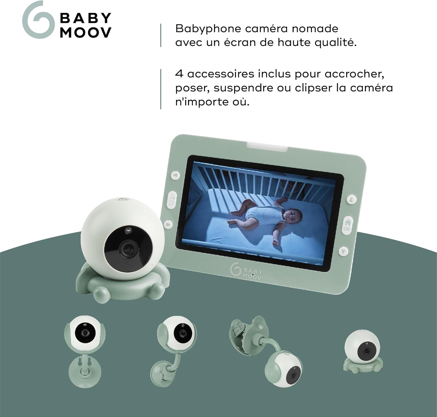 Babymoov Yoo Go+ Babyphone Vidéo 5" HD, Autonomie 8h & Berceuses – Caméra avec Supports