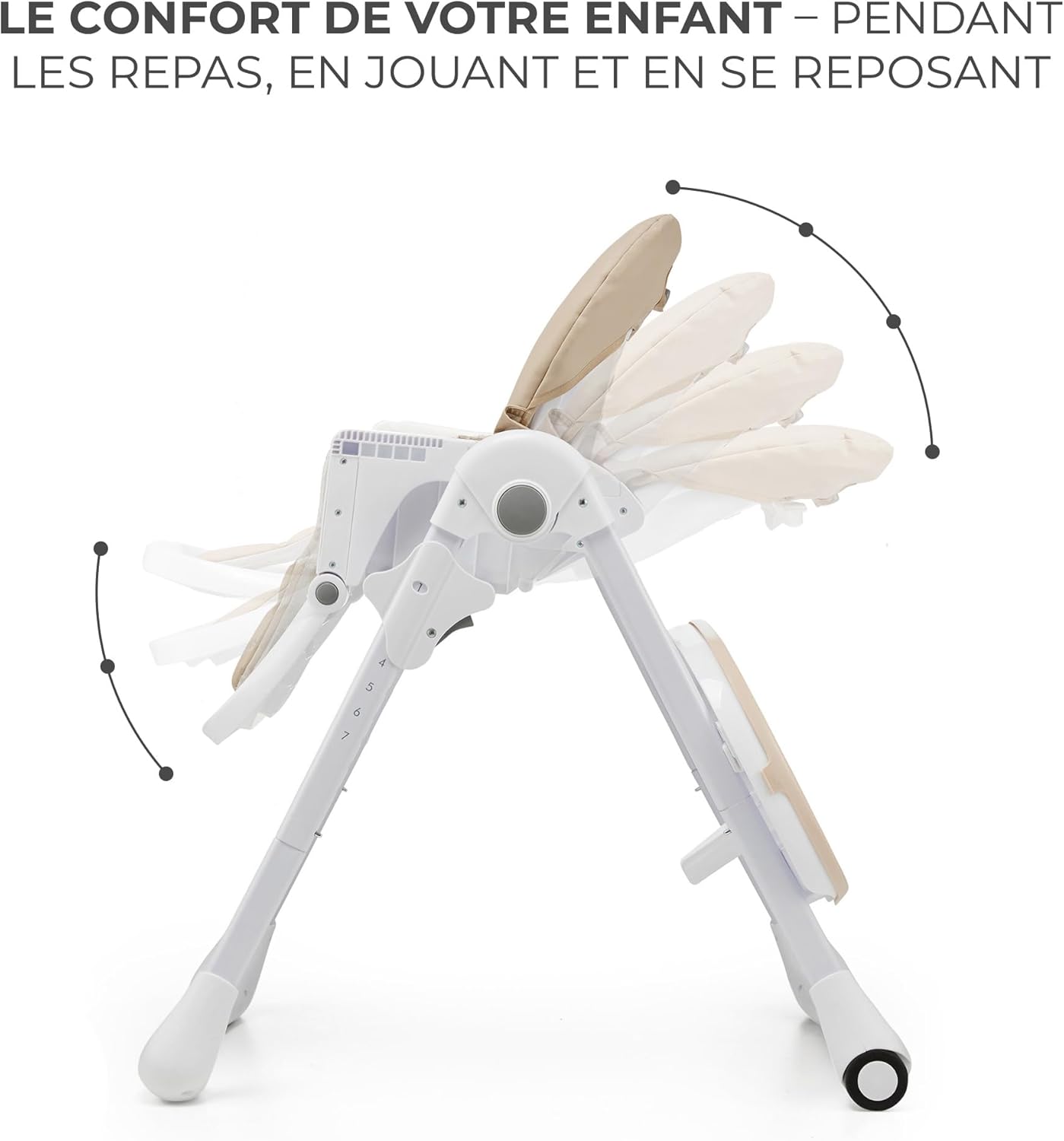 Kinderkraft TUMMIE Chaise Haute Bébé 2 en 1 Inclinable avec Jouets – Beige