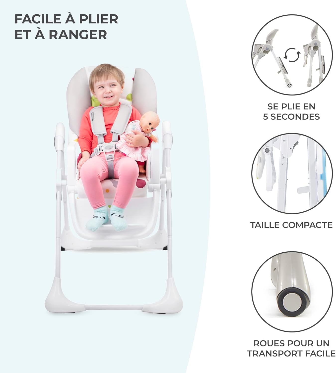 Kinderkraft YUMMY Chaise Haute Bébé Réglable avec Plateau et Repose-Pieds – Gris, jusqu’à 15 kg