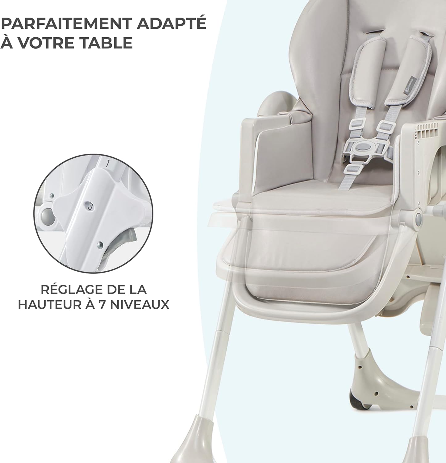 Kinderkraft YUMMY Chaise Haute Bébé Réglable avec Plateau et Repose-Pieds – Gris, jusqu’à 15 kg