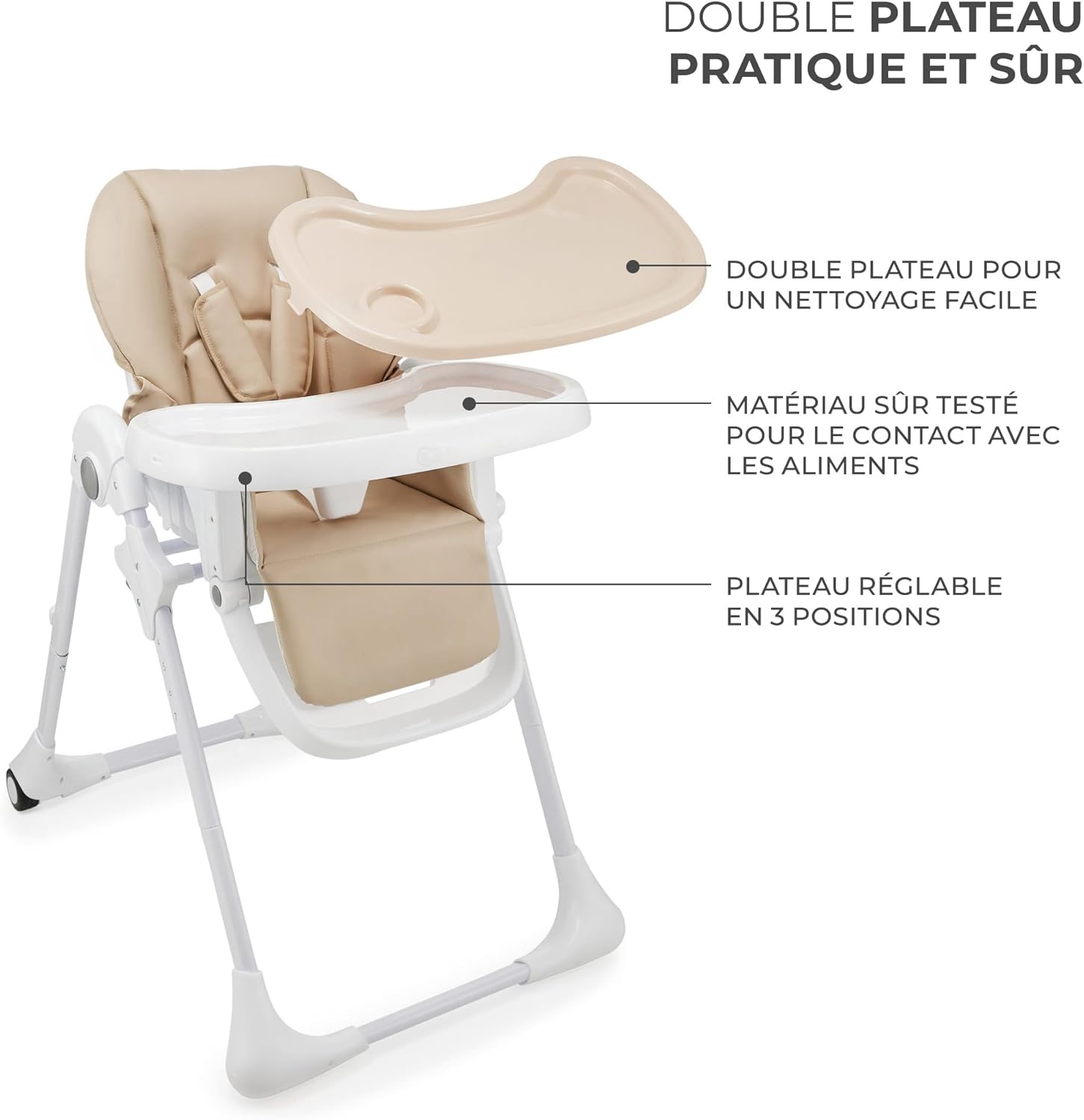 Kinderkraft TUMMIE Chaise Haute Bébé 2 en 1 Inclinable avec Jouets – Beige