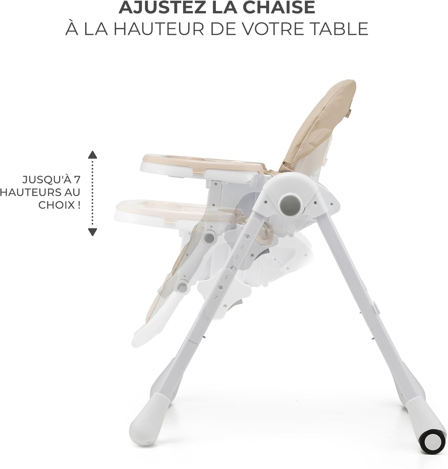 Kinderkraft TUMMIE Chaise Haute Bébé 2 en 1 Inclinable avec Jouets – Beige