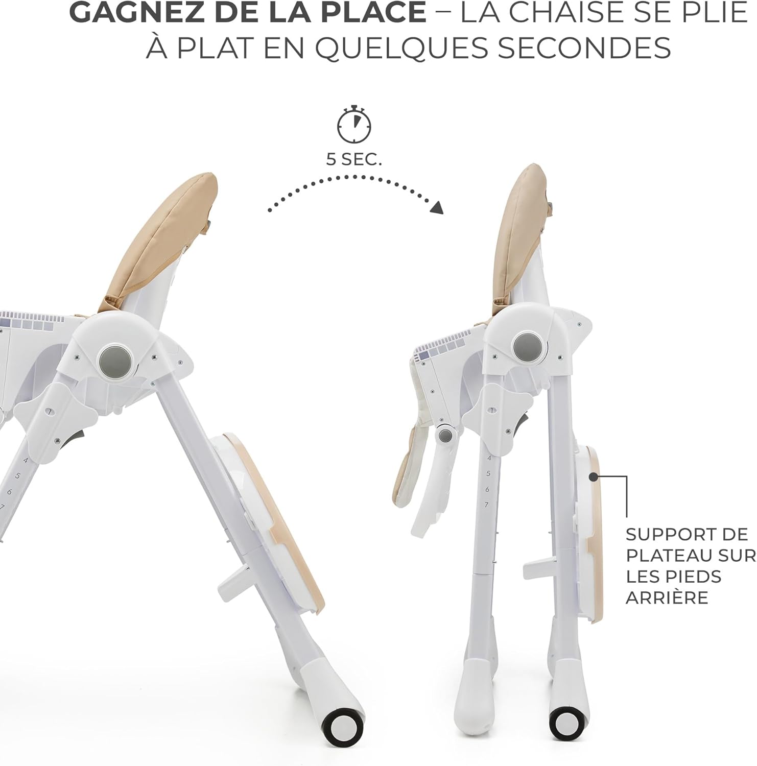 Kinderkraft TUMMIE Chaise Haute Bébé 2 en 1 Inclinable avec Jouets – Beige