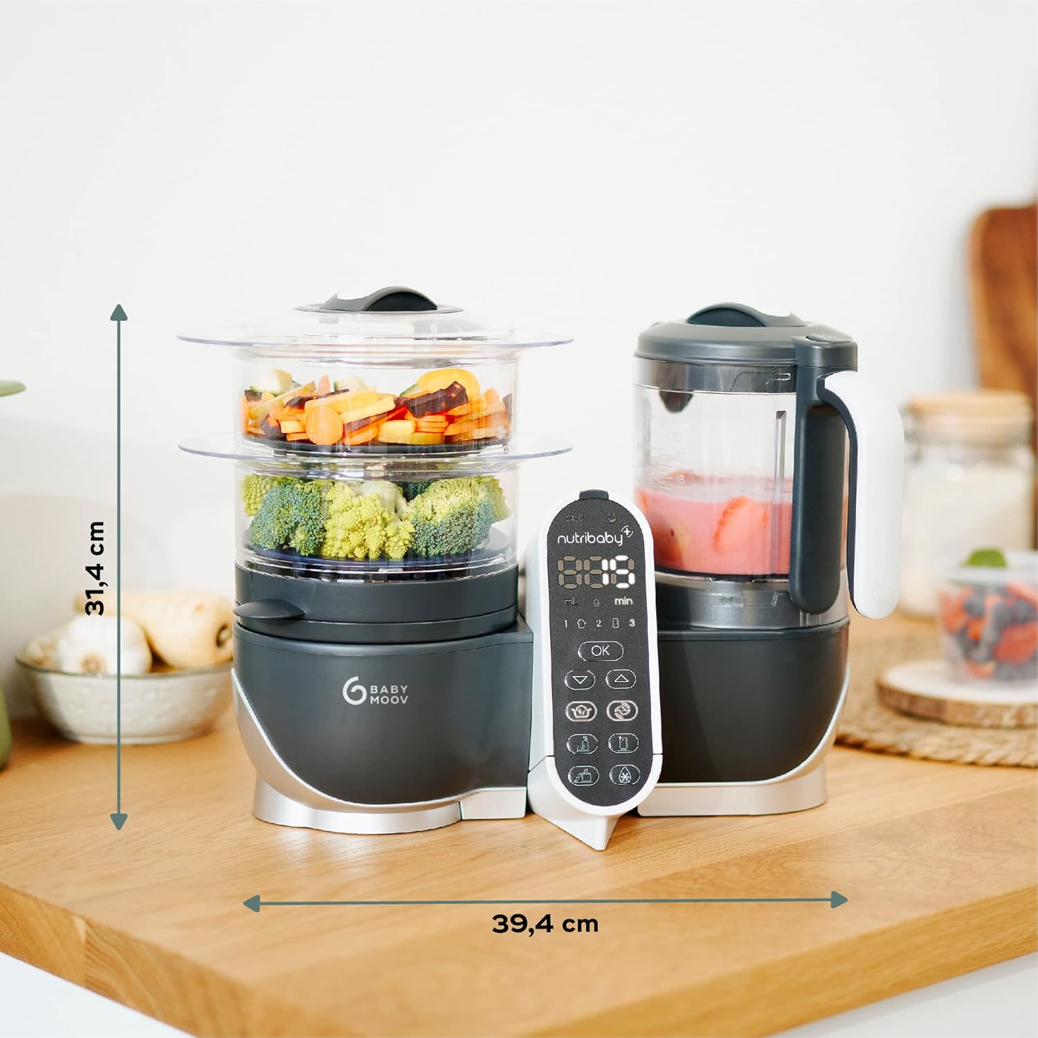 Babymoov Nutribaby(+) Robot Cuiseur Bébé 6 en 1 – 2,2L, Vapeur & Mixeur – Gris