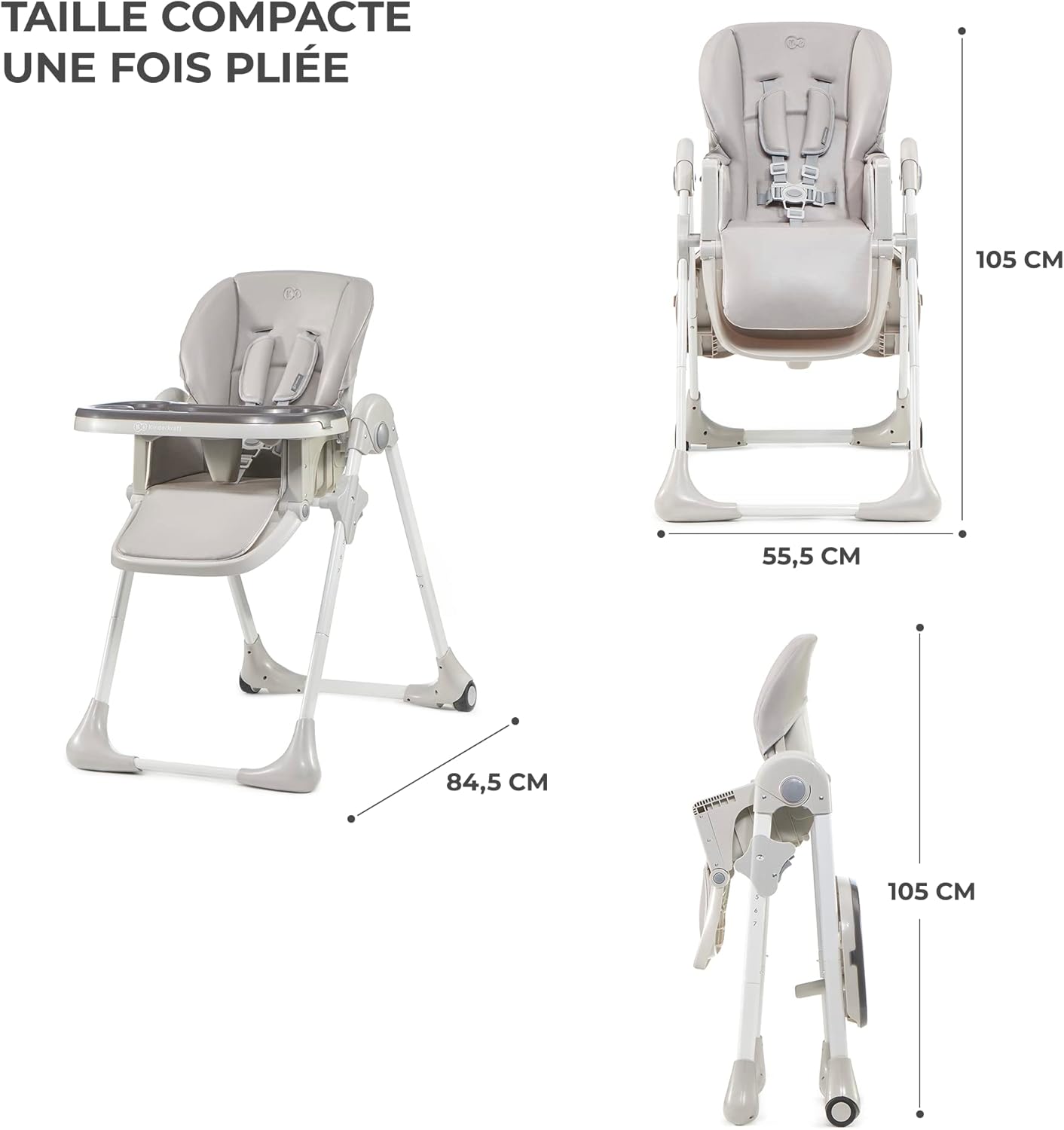Kinderkraft YUMMY Chaise Haute Bébé Réglable avec Plateau et Repose-Pieds – Gris, jusqu’à 15 kg
