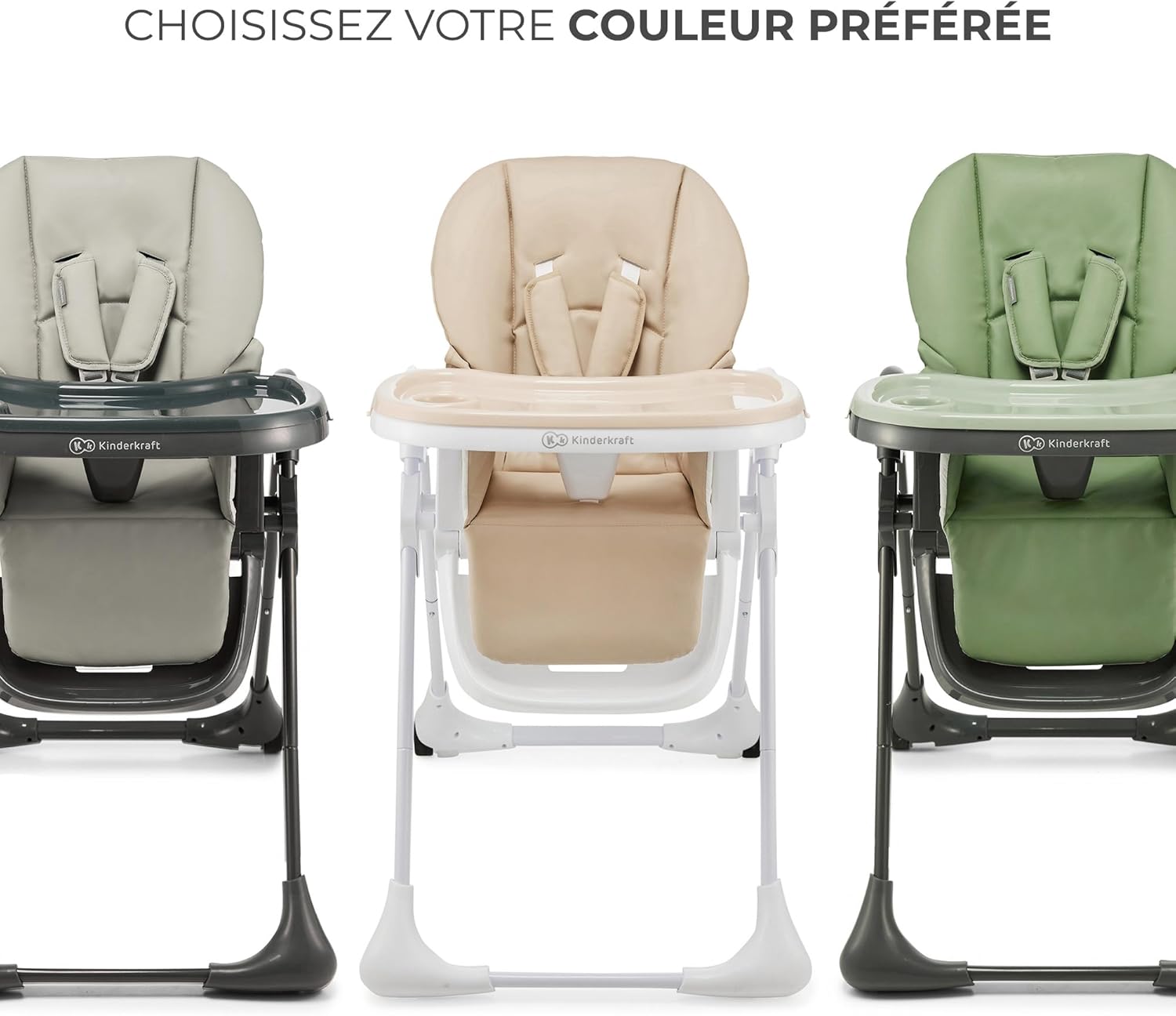 Kinderkraft TUMMIE Chaise Haute Bébé 2 en 1 Inclinable avec Jouets – Beige